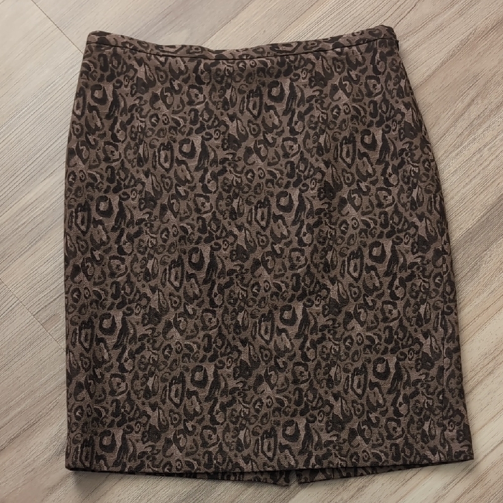 LOFT Brown Leopard Wool Mini Pencil Skirt Cocktail